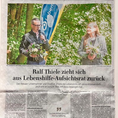 SZ-Artikel zum Abschied aus dem Aufsichtsrat der Lebenshilfe - Ralf Thiele