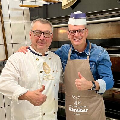 Ralf Thiele mit Konditormeister Tino Schreiber Pirna